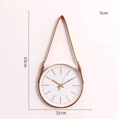 01 rose gold Современные настенные часы из розового золота в скандинавском стиле, немой механизм, стеклянные часы, минималистичный домашний декор из искусственной кожи, подвесные часы на ремне - Цвет: 01 rose gold