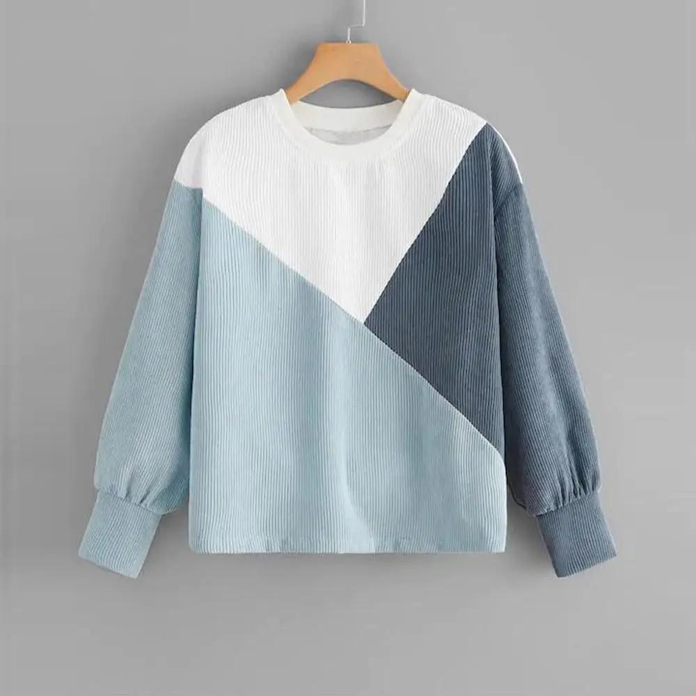 Модный женский вельветовый пуловер с длинным рукавом и вырезами топы свитшот