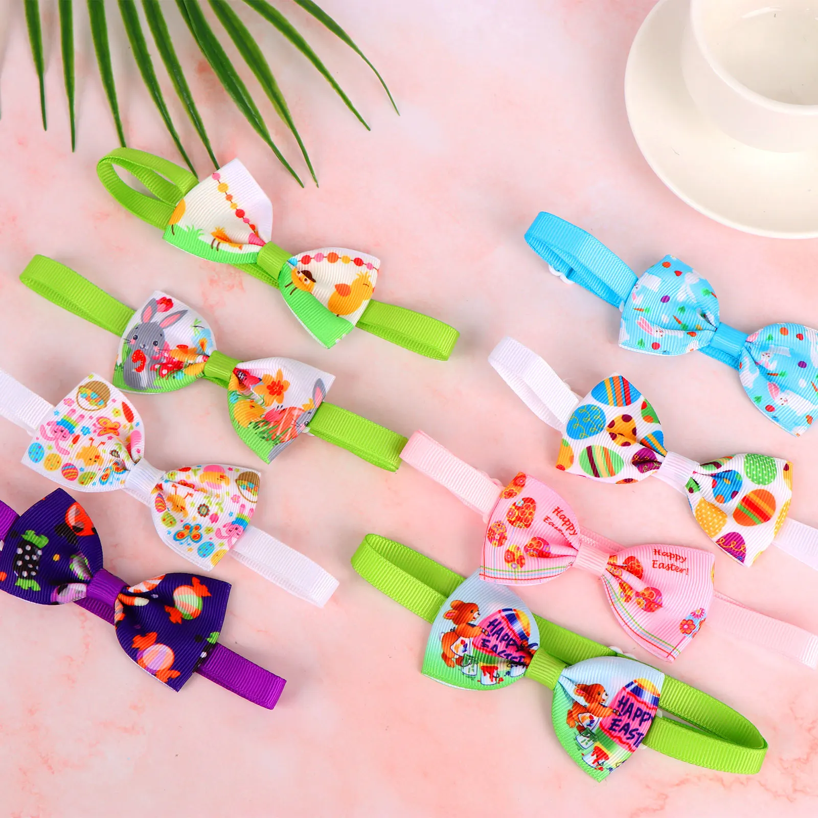 16pcs Easter Dog Collar Bow Ties Set Small Cat Dog Bow Ties Colorful Easter Dog Accessories Pet Decorate