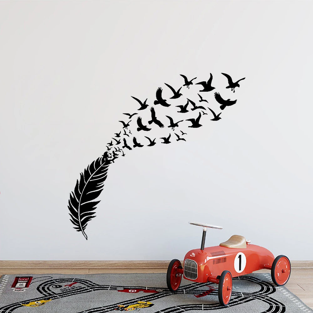 Нежные декоративные виниловые наклейки на стену с перьями и птицами для спальни