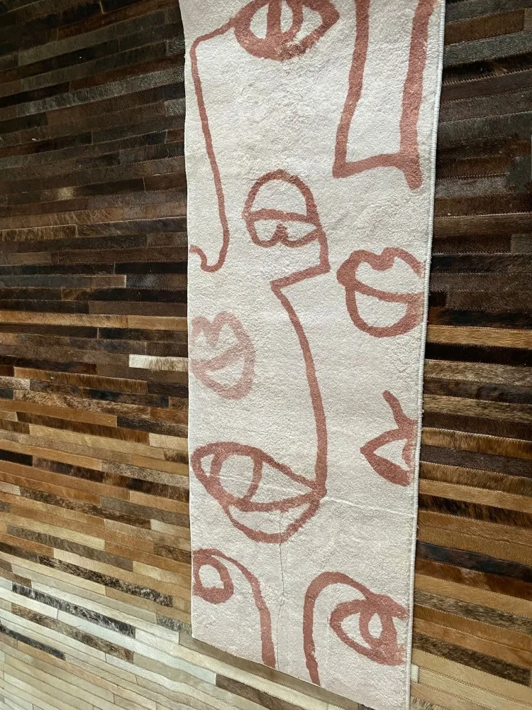 INS тренды розовый цвет круглый ковер для гостиной абстрактные лица сотканы