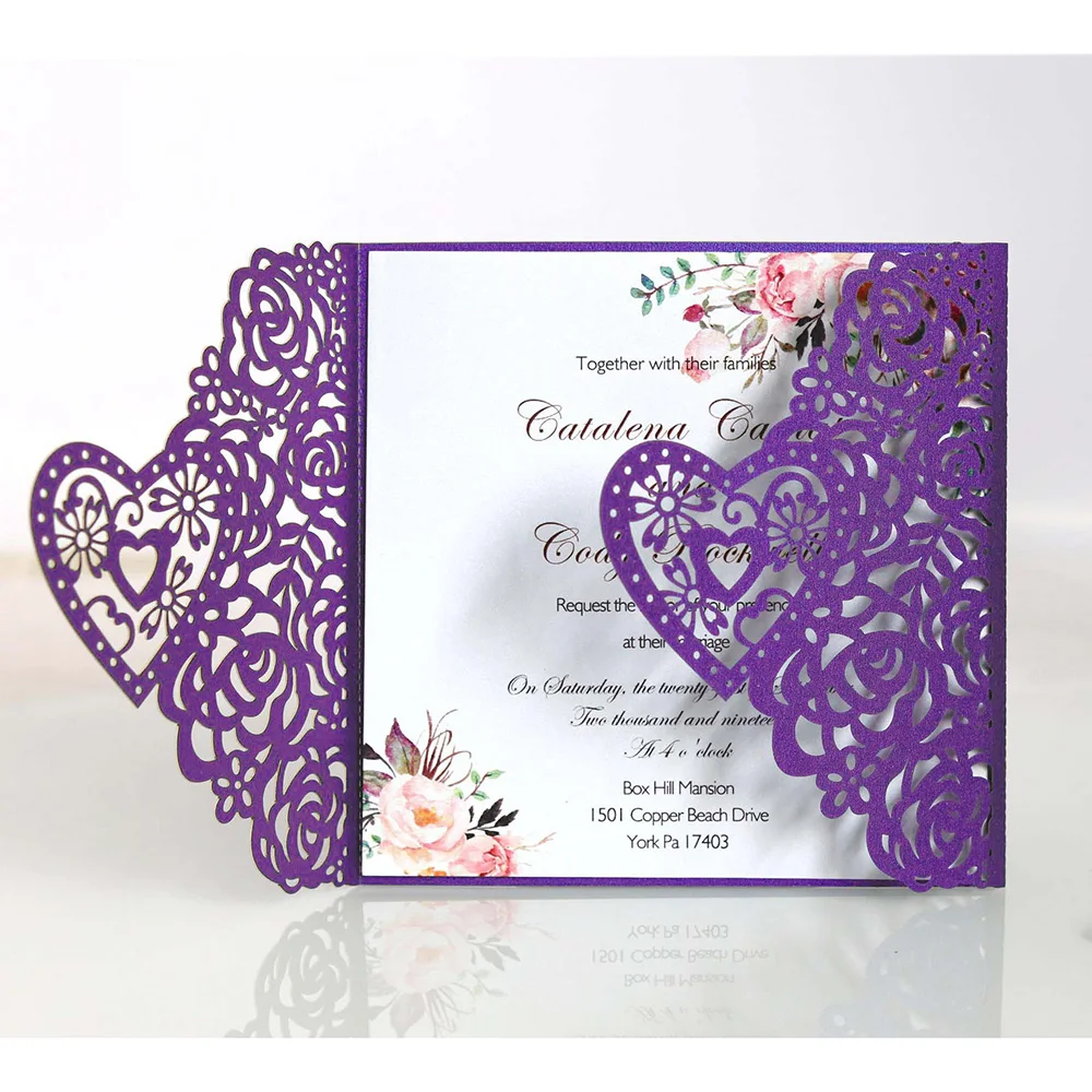 (50 шт./лот) темно-красные розы лазерная резка свадебные приглашения DIY Милая