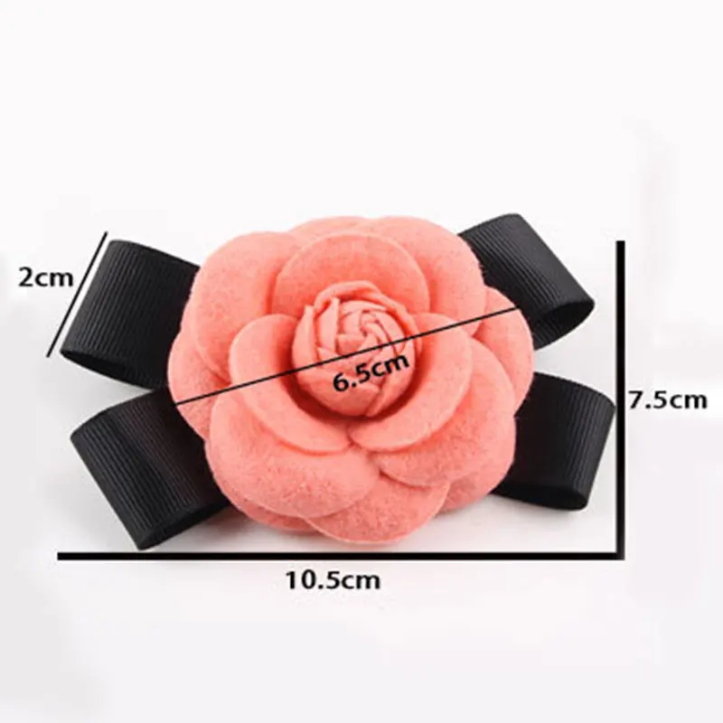 Брошь унисекс в виде цветка камелии с черным бантом булавка для шарфа ручной