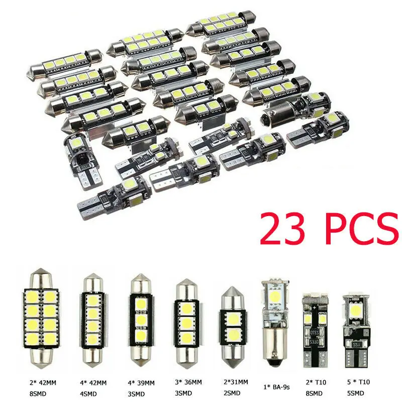 

23pc LED Car Interior Inside Light Dome Trunk Map License Plate Lamp Bulb For Bmw E60 E90 Golf 4 7 LED Lamp