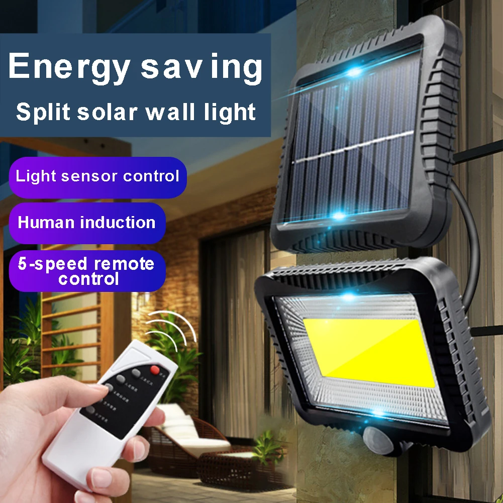 

Solar Motion Sensor Outdoor Split Wall Light IP65 Waterproof 180LM 120 LED COB 4 Modes Garden Yard Courtyard Porch Driveway Lamp