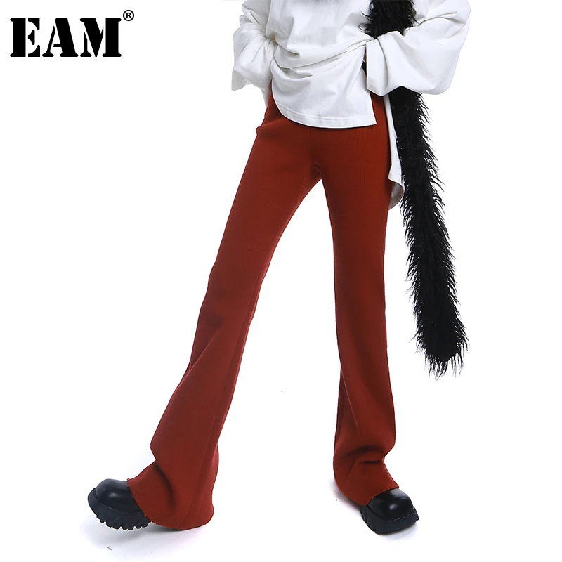 

[EAM] High Elastic Waist Red Knitting Long Wide Leg Trousers New Loose Fit Pants Women Fashion Tide Spring Autumn 2022 1DE5024