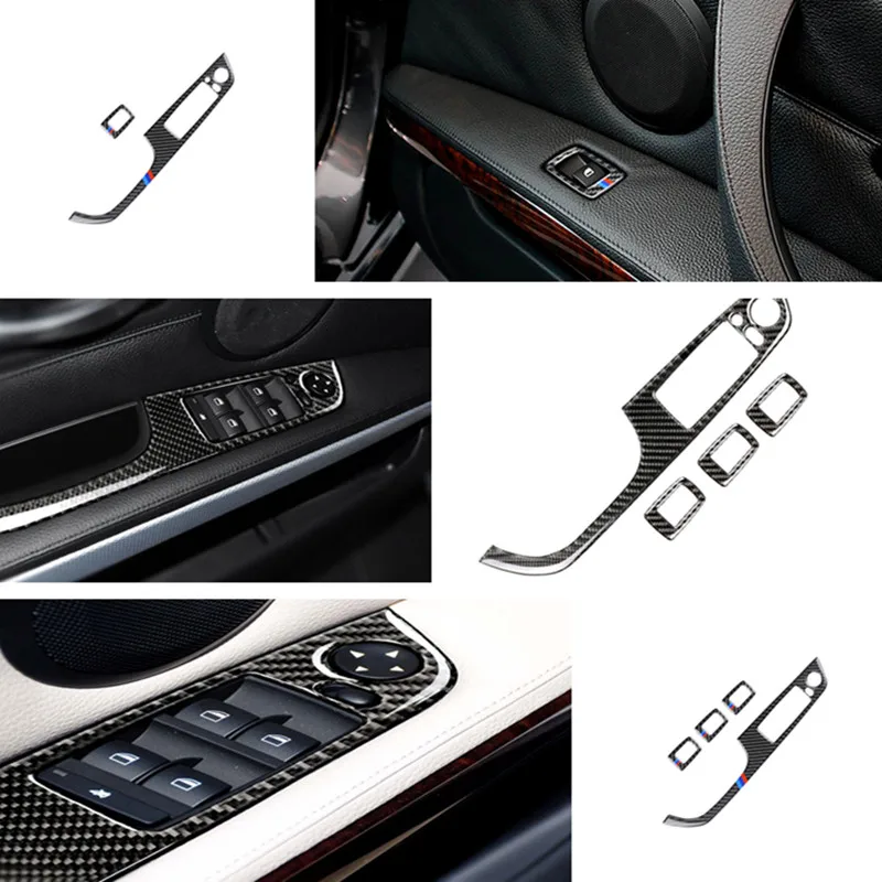 

Car Door Armrest Panel Decoration Decals for BMW 3 Series E90 320i 325i Carbon Fiber Window Glass Lifting Buttons Trim Stickers