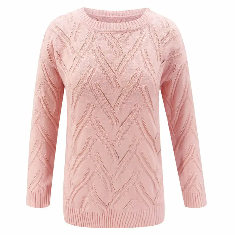 

Brand New Women Ladies Long Sleeve Knitted Hollow Out Pullover Sweater Loose Jumper Tops Ladies Winter Warm Size 6-14