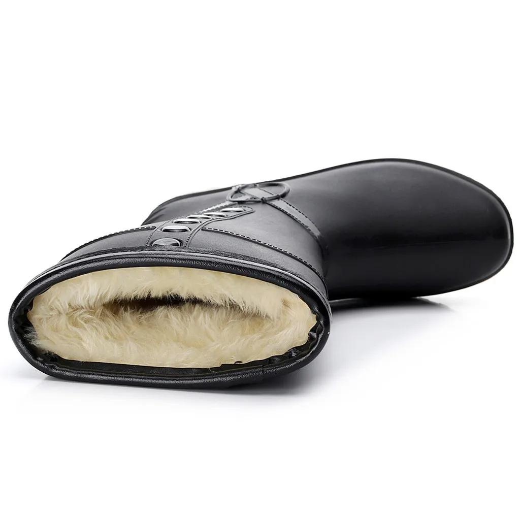 Теплые бархатные сапоги до середины икры для женщин Нескользящие дождевые