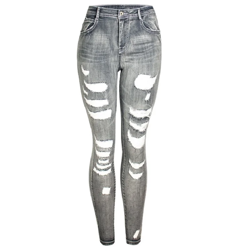 

2020 New Arrival Summer Style Female Fashion Sexy Summer Ripped Hole High Waist Hot Night Club Sexy Denim Pencil Pants