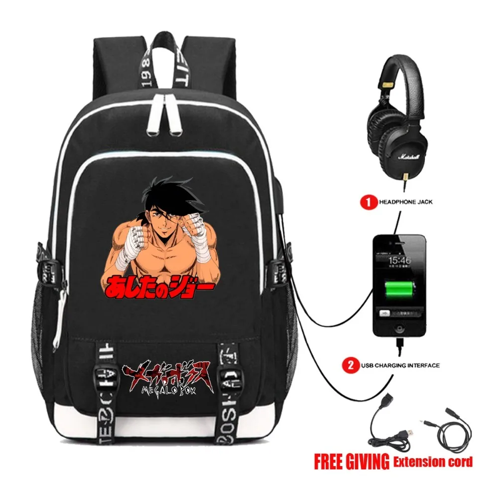 

anime 2020 Megalo Box backpack USB Charging Headphone Jack student book Bags teenagers Men women backpack travel bag 6 style