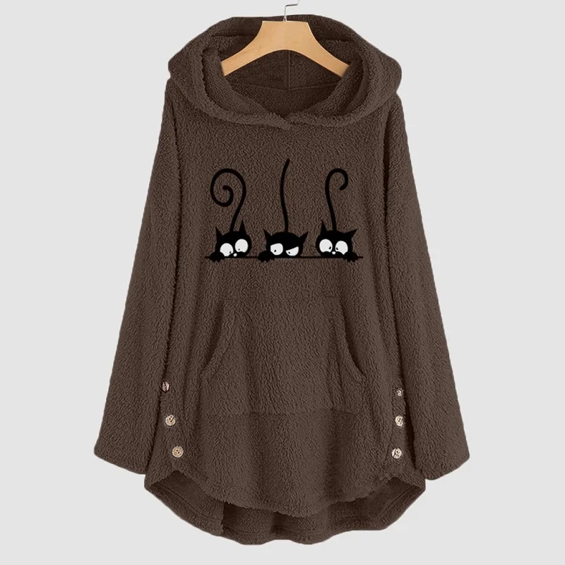 

ZOGAA Oversize Hoodie Womens Fleece Teddy Hoodies Cat Print Warm Hooded Pullover Top Sweatshirts Jumper Women Hoodie Sweatshirts