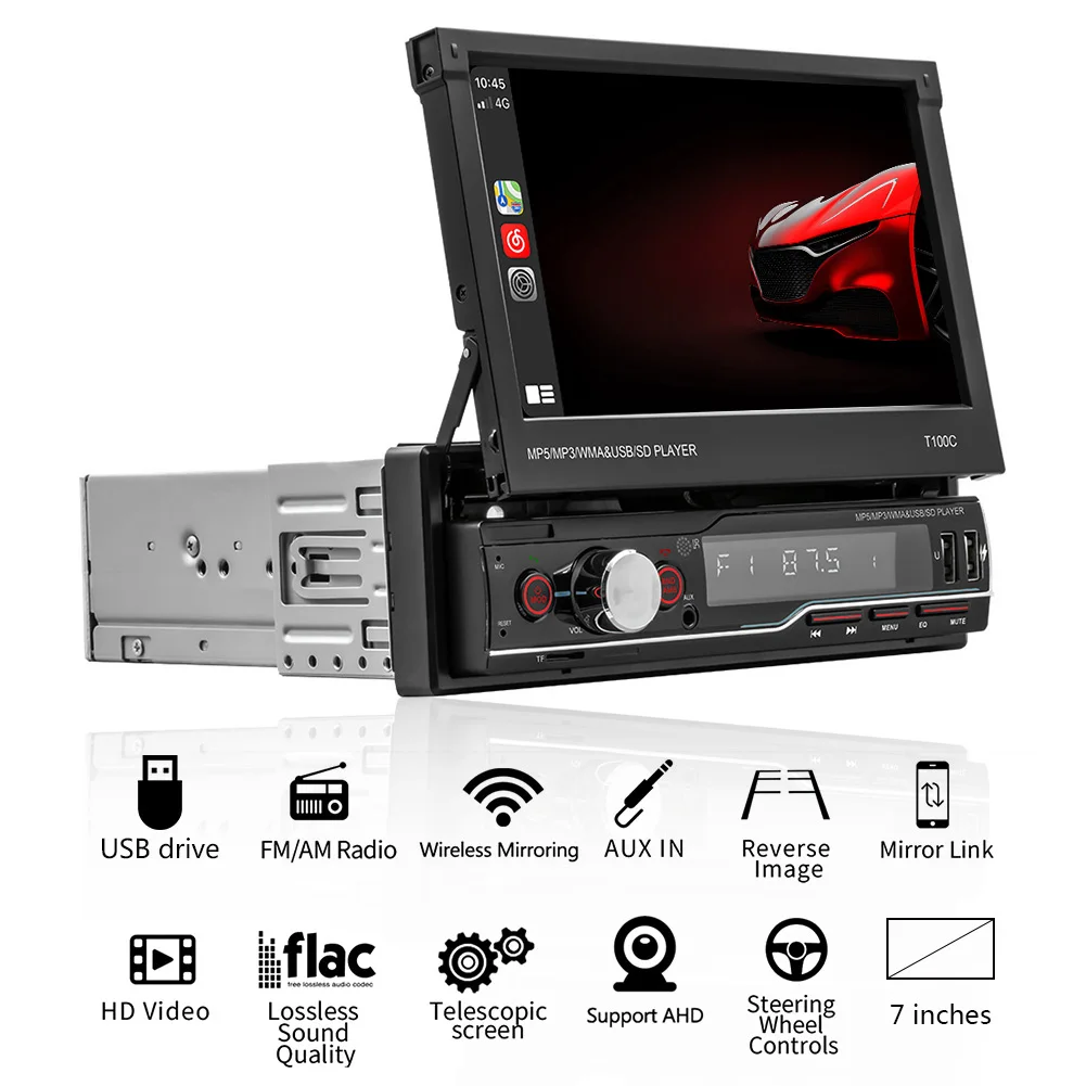 

T100C LD 7 inch Display Car FM AM Radio 2USB Bluetooth-compatible 5.0 Auto Multimedia Audio Video MP5 Player+21 Keys Remote