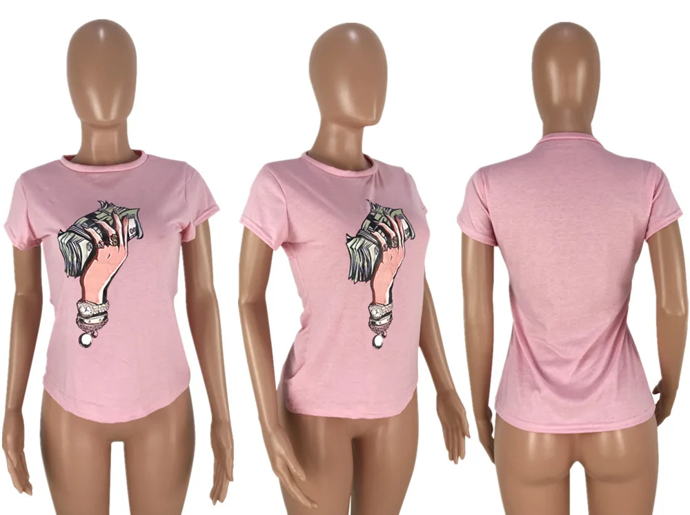 Женская футболка с принтом долларов США летний сексуальный топ коротким рукавом