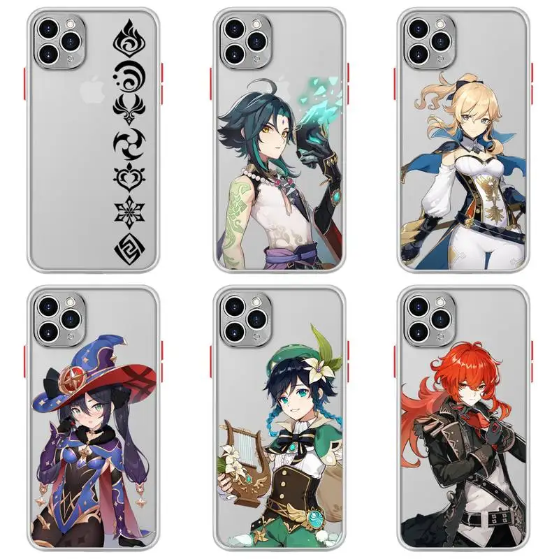 

Genshin Impact Game Phone Case For iphone 12 11 Pro Max Mini XS 8 7 Plus X SE 2020 XR Matte Transparent Light white Cover