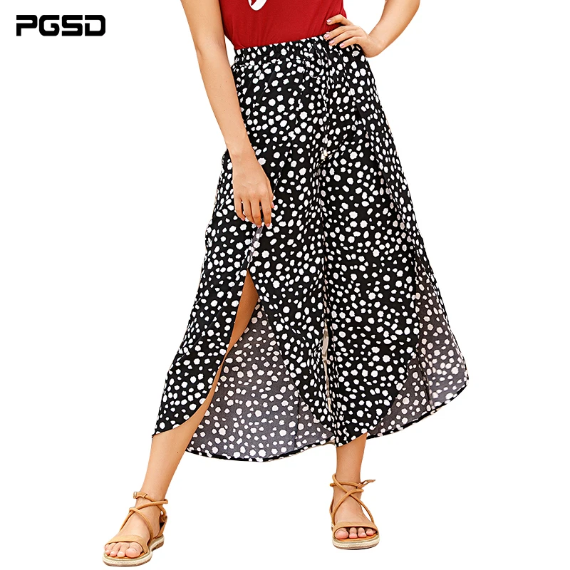 

PGSD Summer aesthetic pants for women Elastic waistline Light Wave point Zebra pattern breathable Ninth Loose wide leg pants