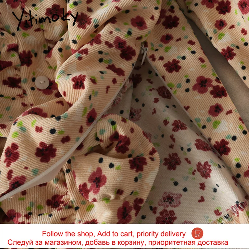 

Yitimoky Women Blouses Floral Print Puff Sleeve Shirts Spring 2021 Vintage Fashion Long Sleeve Folds Clothing Square Collar Tops