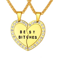 collare best friend couple pendant crystal heart gold color stainless steel rhinestone best bitches pizza necklace woman p953