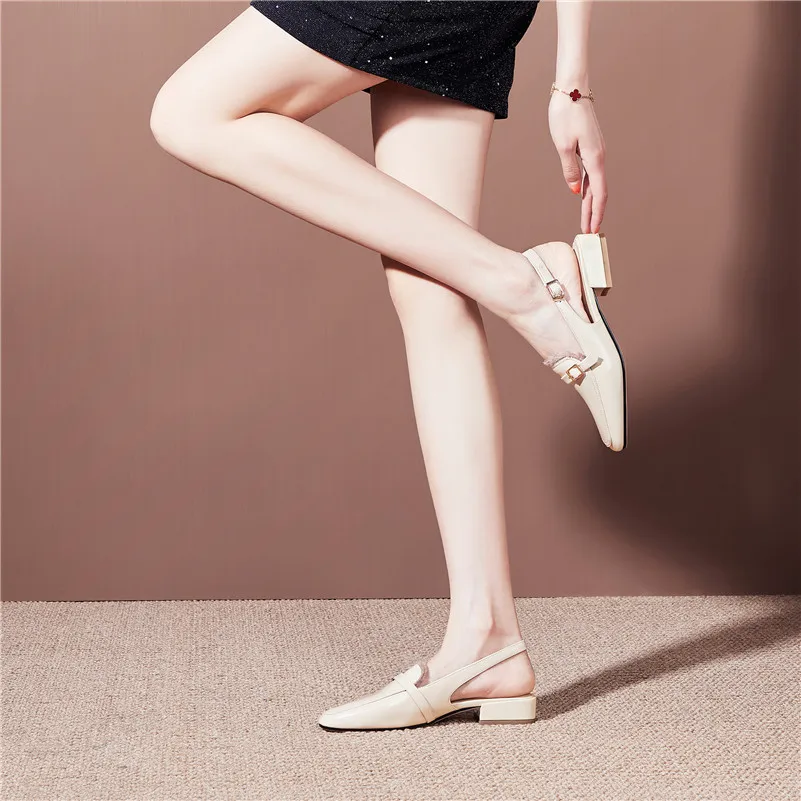 

Meotina High Heels Women Pumps Slingbacks Buckle Shoes Low Heels Shoes Round Toe Footwear Ladies Black Summer Large Size 33-46