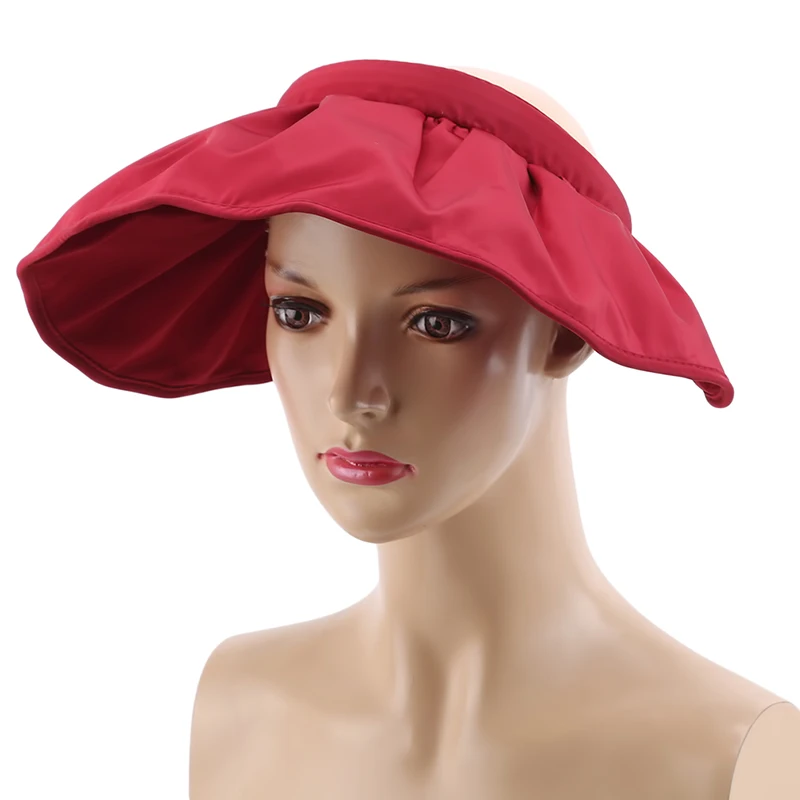 

Womens Summer Cap Ultra-Large Wide Brim Color Block Sun Visor Hat Foldable Round Empty Top Beach Cap Femme