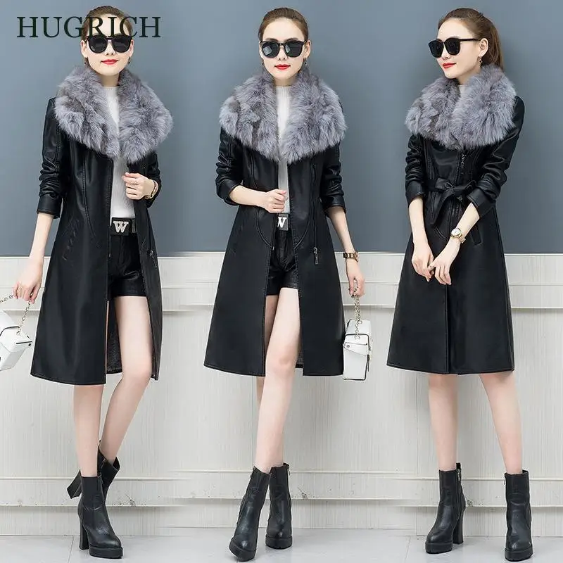 Женская модная куртка из искусственной кожи плюс бархатная Толстая длинная