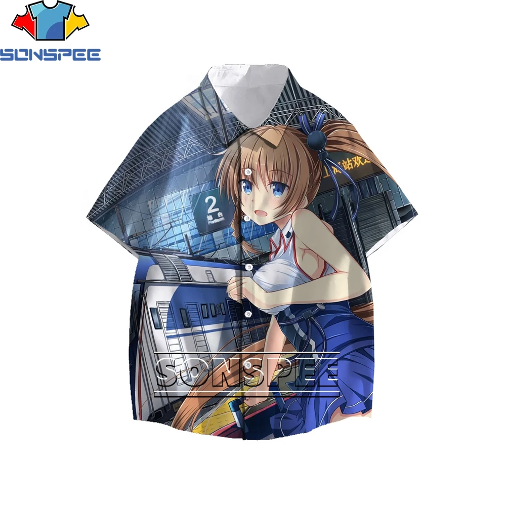 

SONSPEE Men's Shirt Anime Train Japan 3D Summer Fashion Casual Short Sleeve Shirts Man Shirt Hawaiian Seaside Loose Blouse