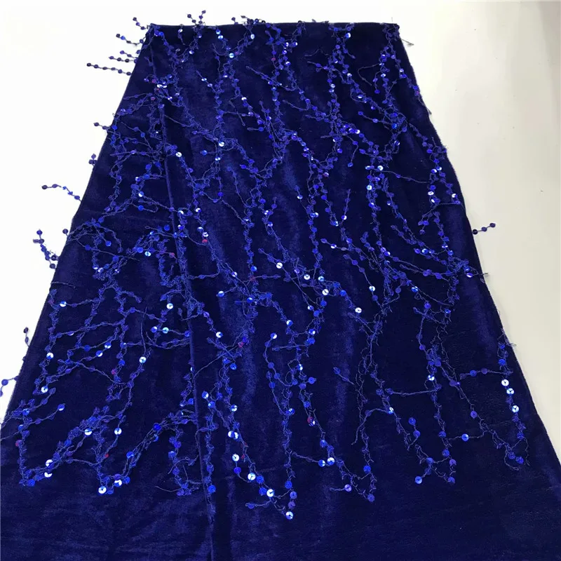 blue African sequins Tulle Lace Fabric velvet French High Quality Nigerian Embroidery | Дом и сад