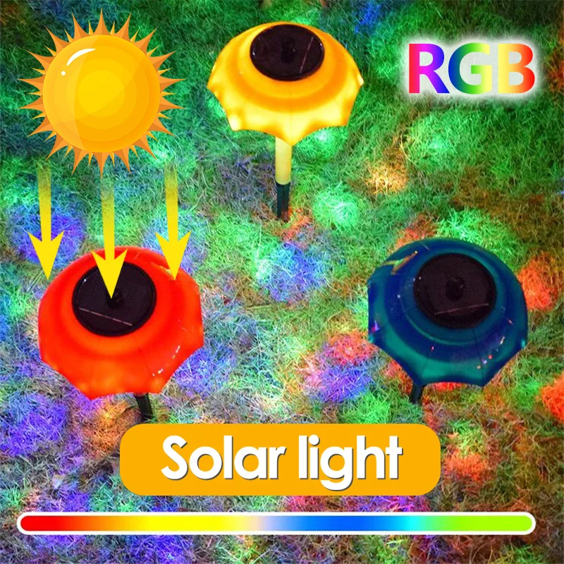 

Rgb светодиодный уличный светильник на солнечной батарее в форме зонта, водонепроницаемый наземный светильник для газона, патио дорога, троп...