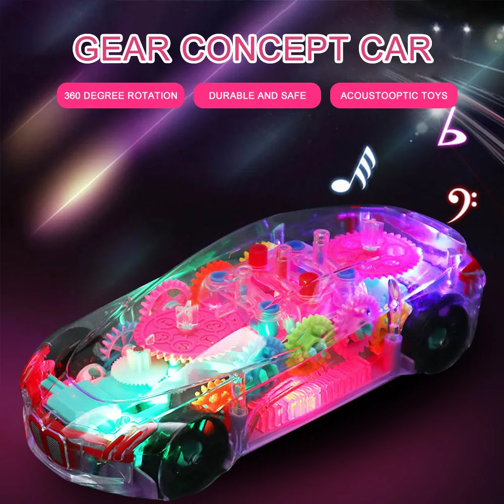

Электрическая Механическая шестерня, прозрачный игрушечный автомобиль для малышей, гоночный автомобиль светодиодный светодиодным цветны...