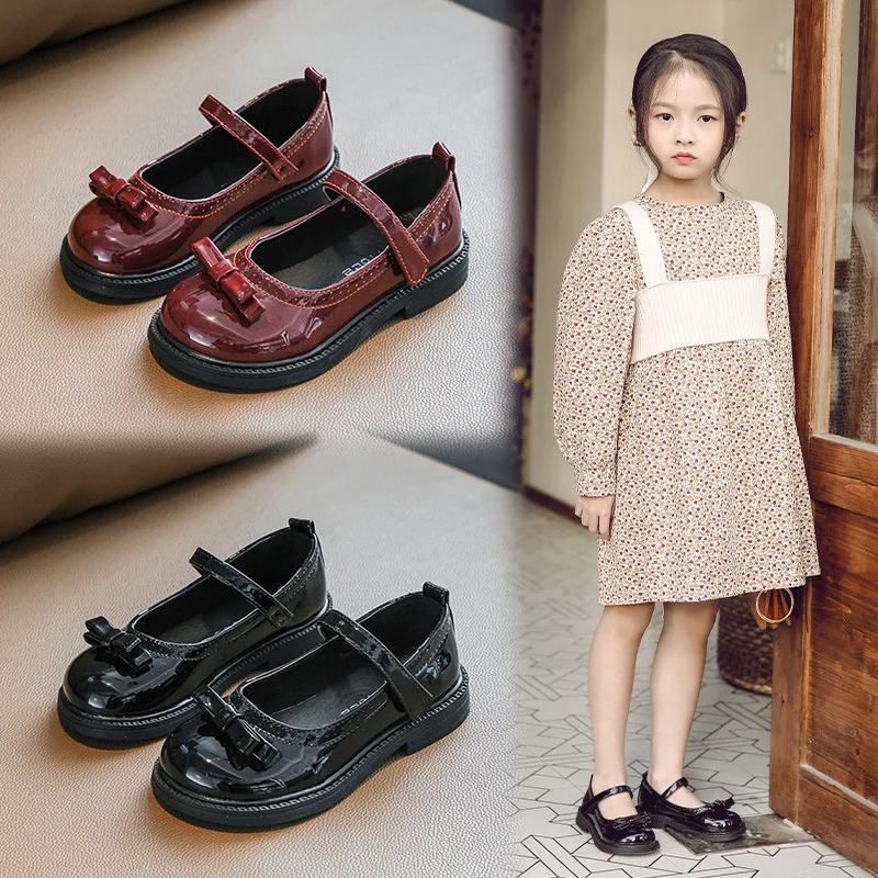 Демисезонная обувь для девочек, школьная черная кожаная обувь для детей, школьная модельная обувь для девочек, обувь принцессы фото