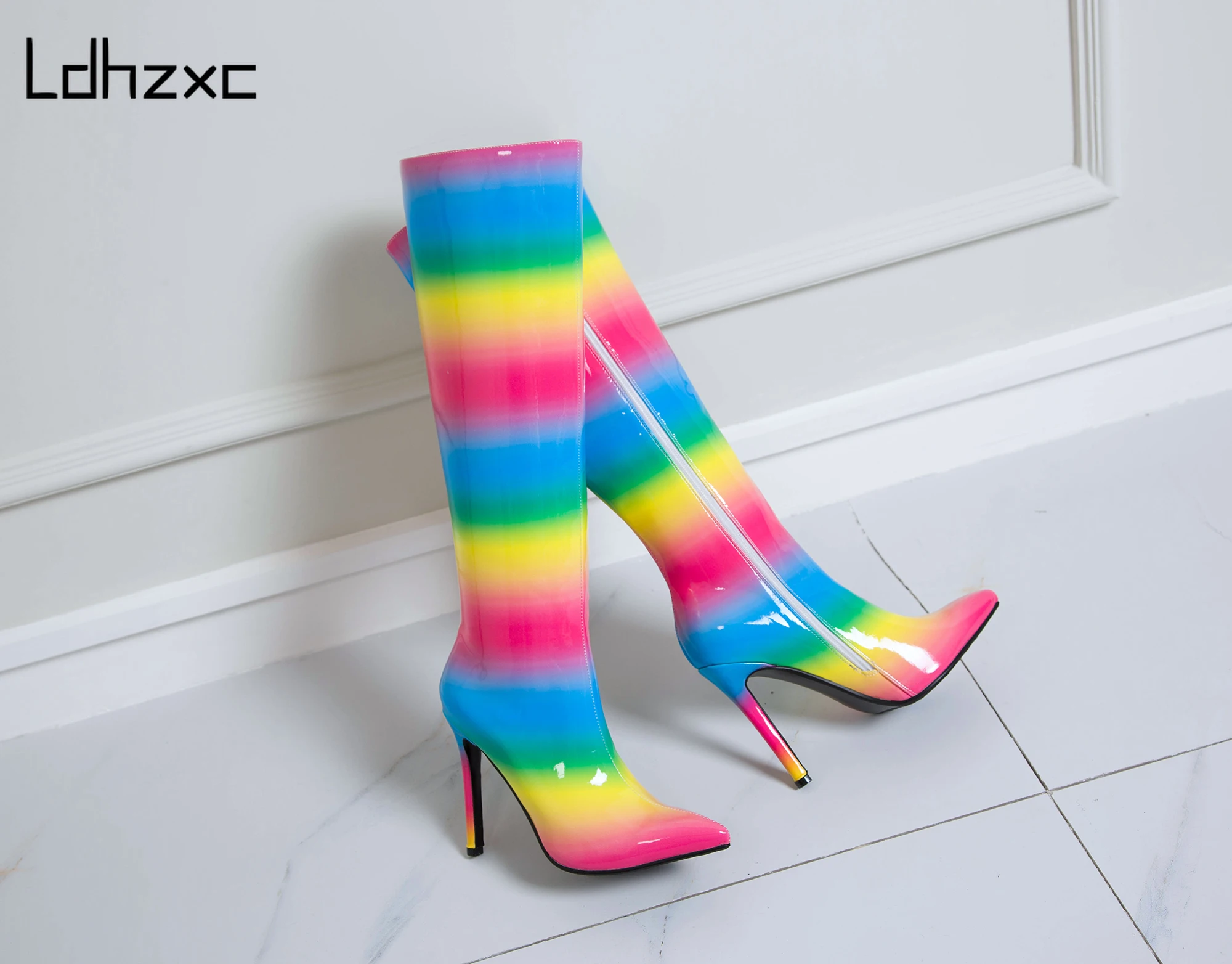 

LDHZXC 2020 fashion winter knee high boots women thick heels ladies shoes simple women high heel boots mixed colors big size 43