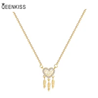 qeenkiss nc7139 fine jewelry wholesale fashion woman birthday wedding gift zircon heart leaf tassel 18kt gold pendant necklace