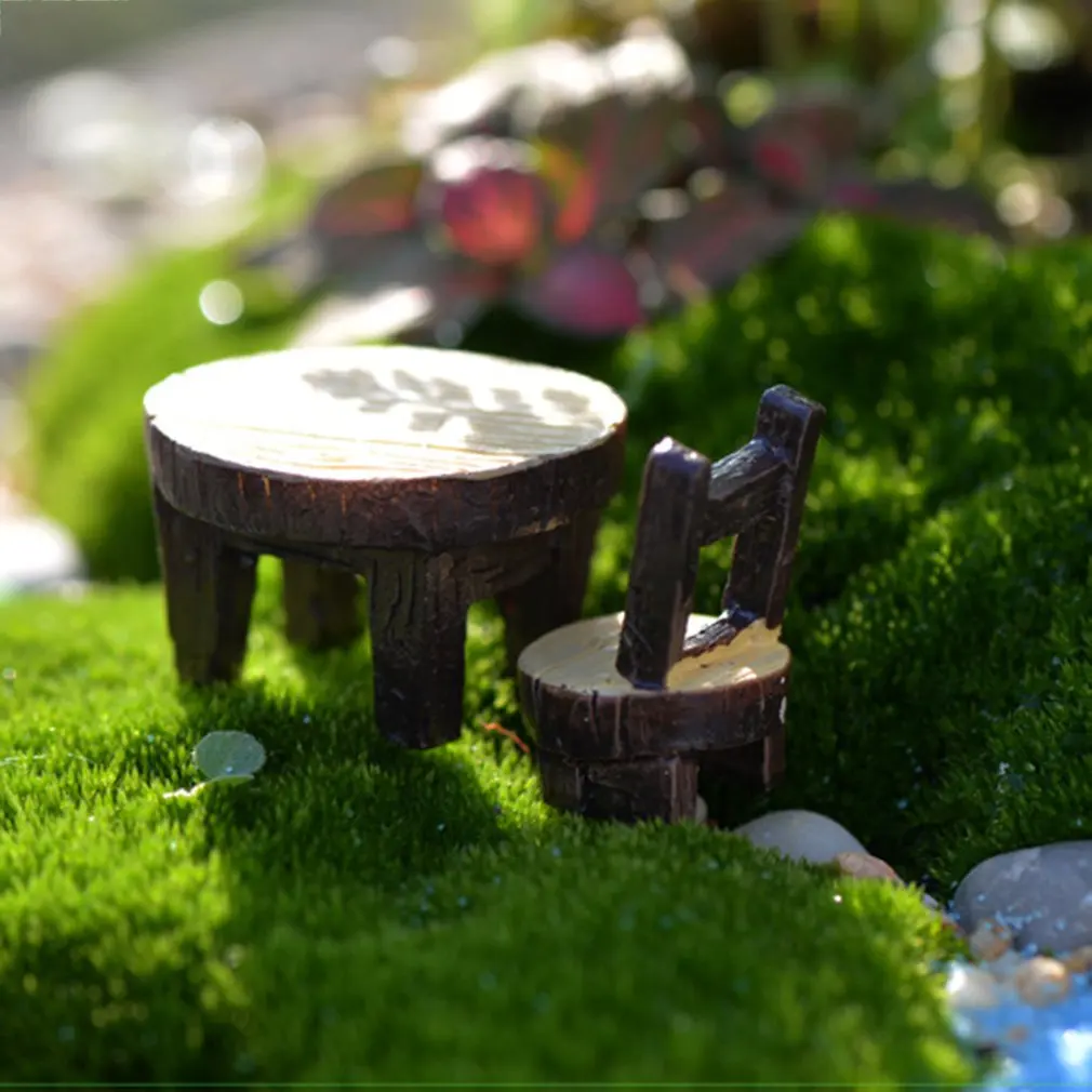 Мох микро-пейзаж суккулент растение украшение круглый стол и стул смолы ремесло