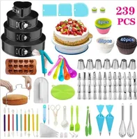 Baking Tool Set 239pcs Rotating Turntable Stand Icing Spatula Smoother Frosting Large Nozzle Pastry Bags Cupcake Silicone Molds