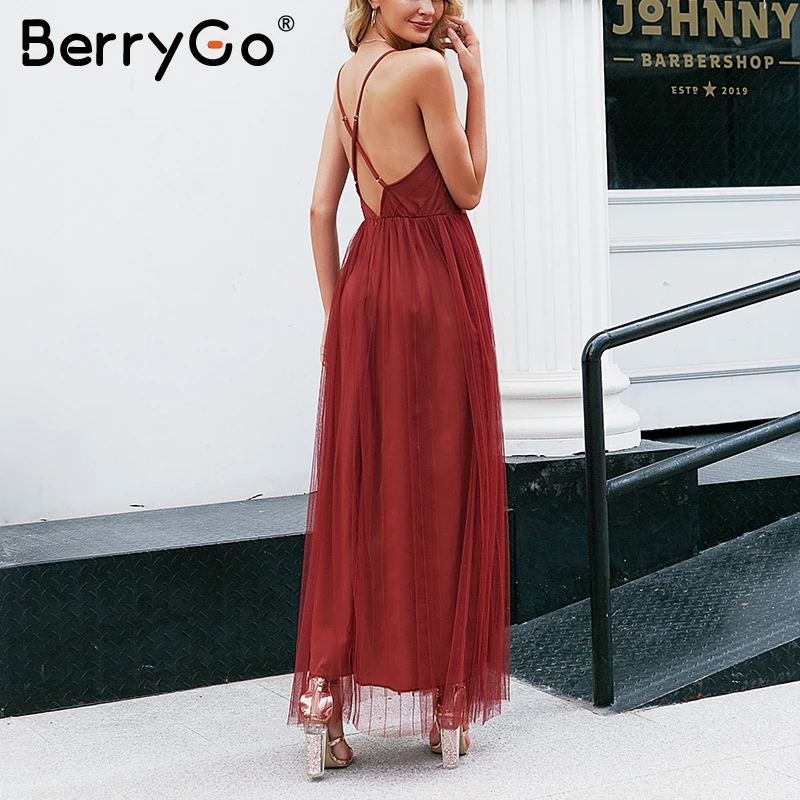 BerryGo сексуальное глубокий v-образный вырез открытая спина кружевное женское