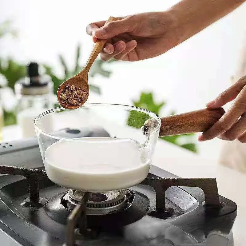 

Горшок для молока из боросиликатного стекла с деревянной ручкой