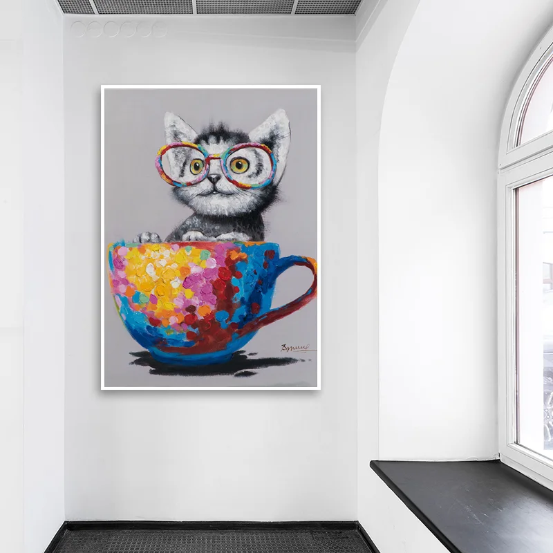 

Abstract Graffiti Cartoon Cup And Cat Animal Oil Paintings On Canvas Modern Abstract Wall Art For Home Decor Artwork Unframed