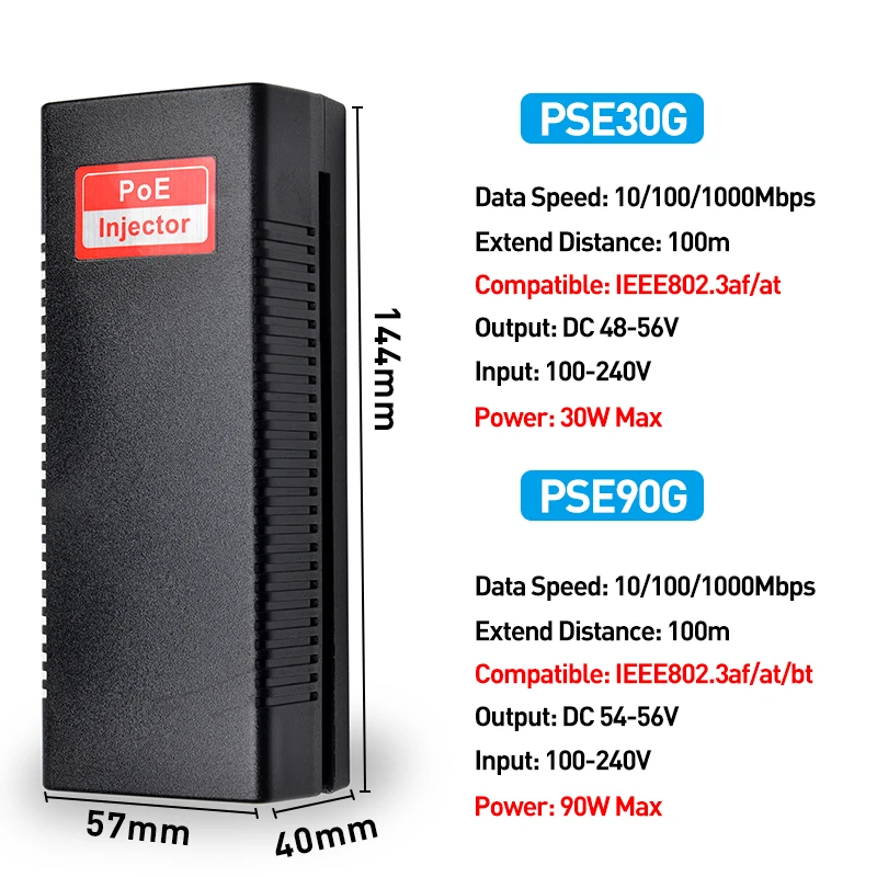 Инжектор POE Gigabit IEEE 802.3af/at 10/100 Мбит/с макс. 30 Вт| |