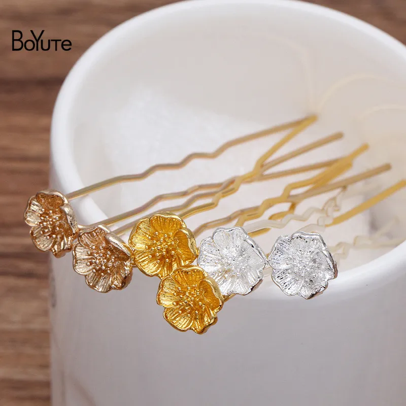 

BoYuTe (20 Pieces/Lot) 11MM Metal Alloy Flower Welding 9*70*1.2MM Iron Hair Fork Diy Hair Accessories Handmade Materials