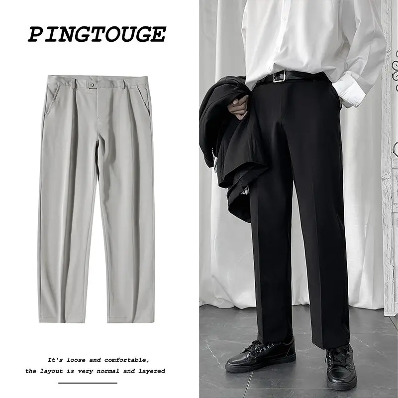 

Брюки мужские прямые повседневные, модные однотонные деловые классические штаны в Корейском стиле, универсальные свободные костюмные, ули...
