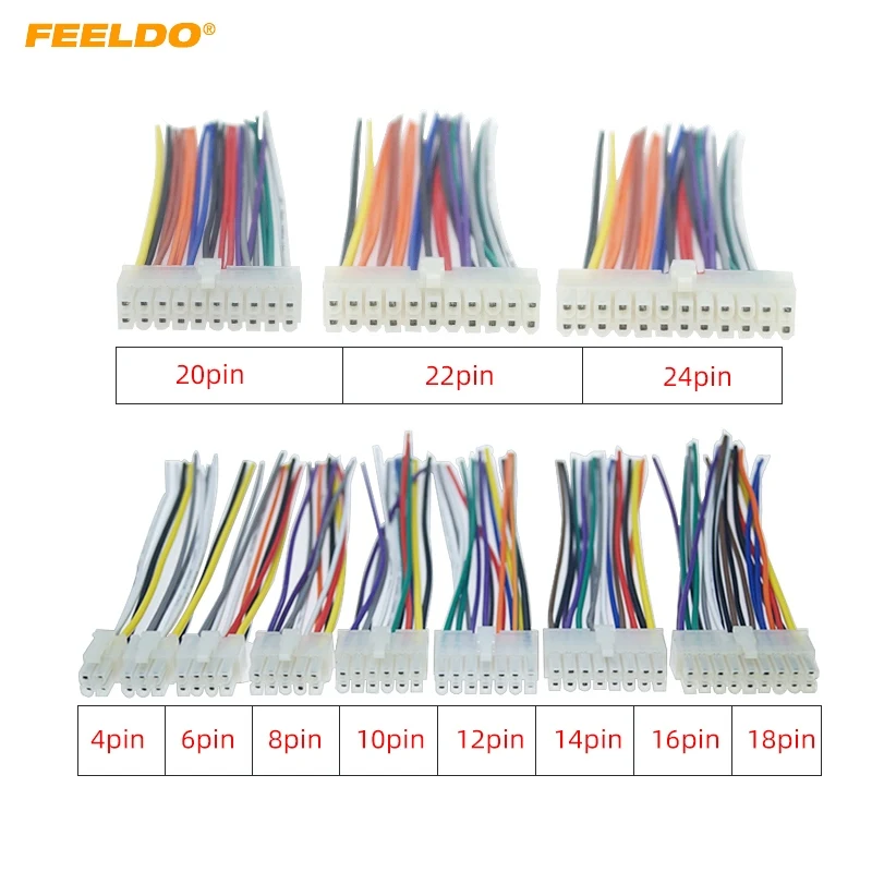 

FEELDO Universal Car Wire Harness Connector 4Pin-18Pin Into Car DVD CD Radio Stereo Wire Plug Adapter #MX5697