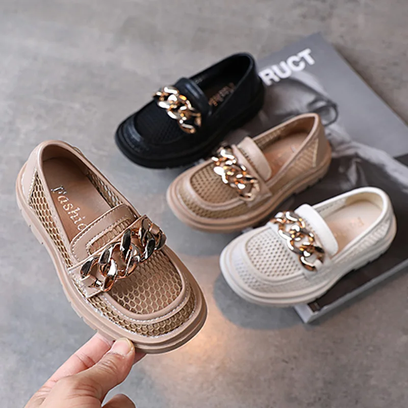 

Kids Hollow Leather Shoes 2021 Summer New Children One-step Princess Shoes Student Shoes Fashion Flats All Match metal Hot