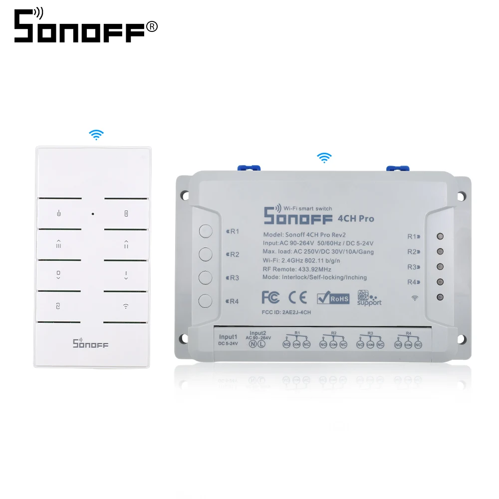 Itead Sonoff 4CH Pro R2 433 МГц 4 канала RF беспроводной пульт дистанционного управления Wifi умный переключатель инчинг интерлок реле Alexa Google Home - Комплект: PRO R2 RM433