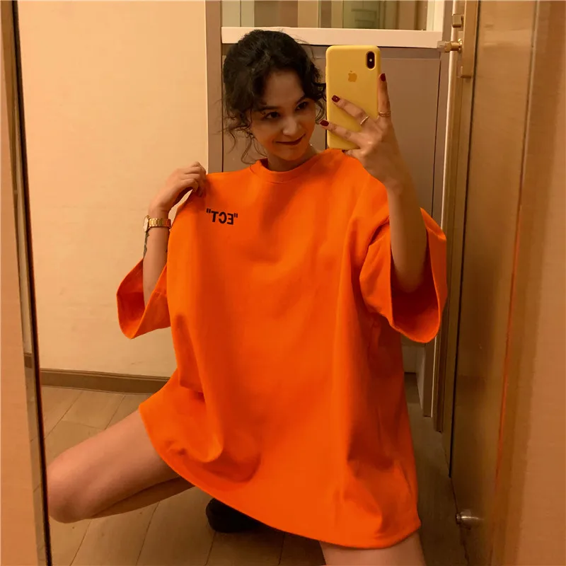 Женская винтажная оранжевая футболка с коротким рукавом летняя повседневная
