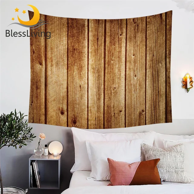 BlessLiving Wood Printed Wall Hanging Nature Textured Decorative Tapestry Vivid 3D Wall Carpet Striped Brown Bedspreads 150x200 1