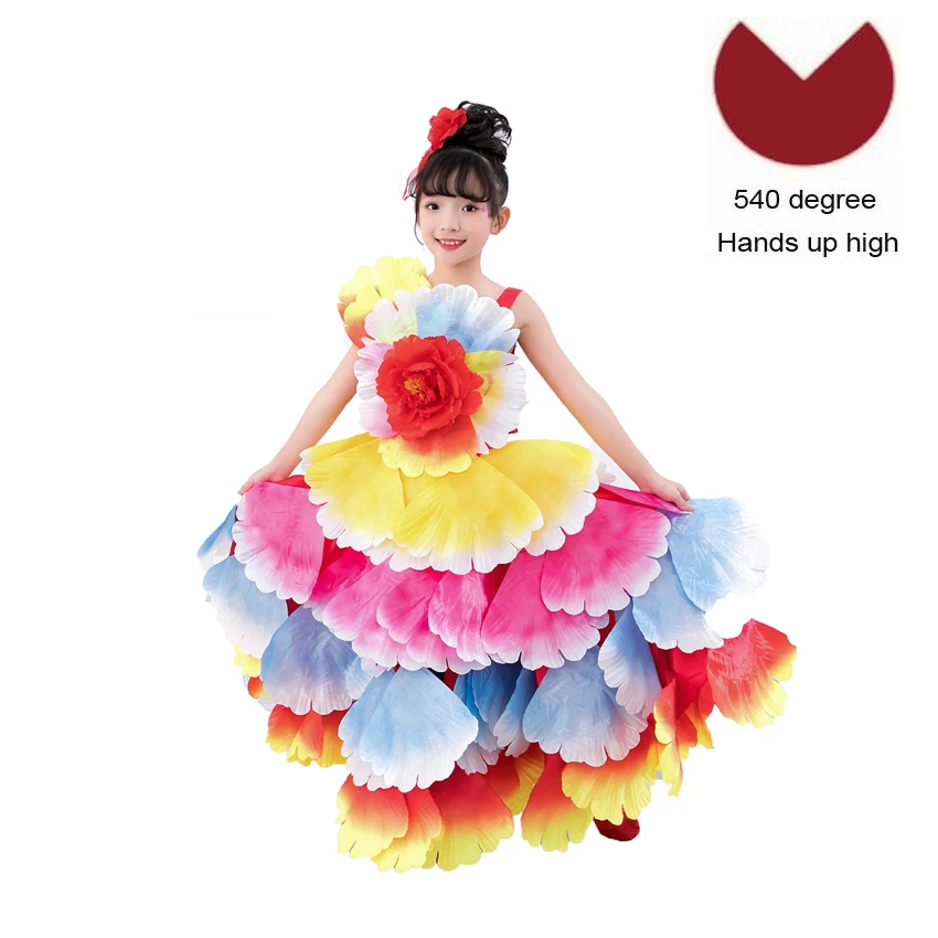 Color1 540 degree Элегантное детское платье-пачка для девочек с цветочным узором размера плюс; платье с открытыми плечами для Цыганского испанского фламенко; костюмы для латиноамериканских танцев - Цвет: Color1 540 degree