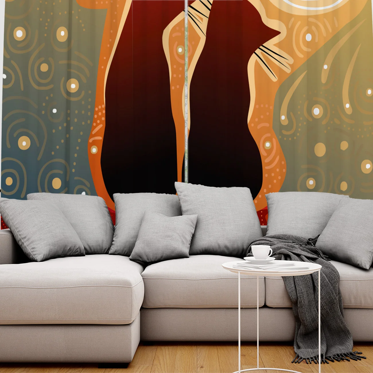 Cat Lover Silhouette Window Curtains for Living Room Decorative Items | Дом и сад