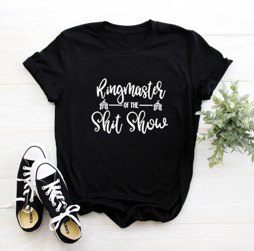 

Women Christmas Shirts Summer Loose T Shirts Women Ringmaster of The Shit Show Tee Shirt Femme Round Short Sleeve Cotton T Shirt