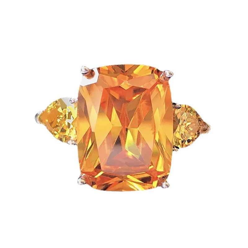 

925 Sterling Silver Square Cut Citrine White Pink Gemstone Ring Women'S Holiday Gift Boutique Jewelry