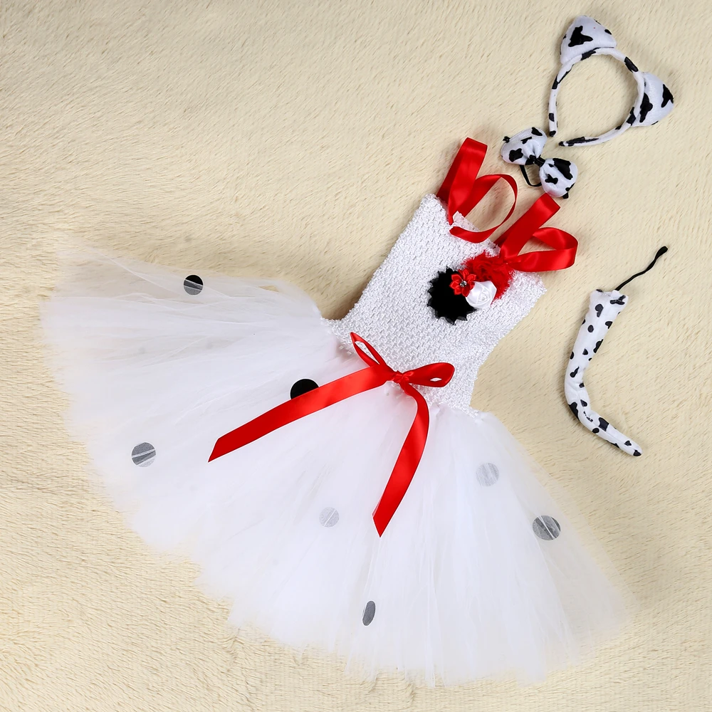 Платье-пачка для косплея девочек украшено далматинской тематикой в белый